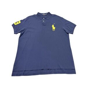 Ralph Lauren Polo Big Yellow Pony Rugby 3 Sleeve Men's XXL Navy Shirt